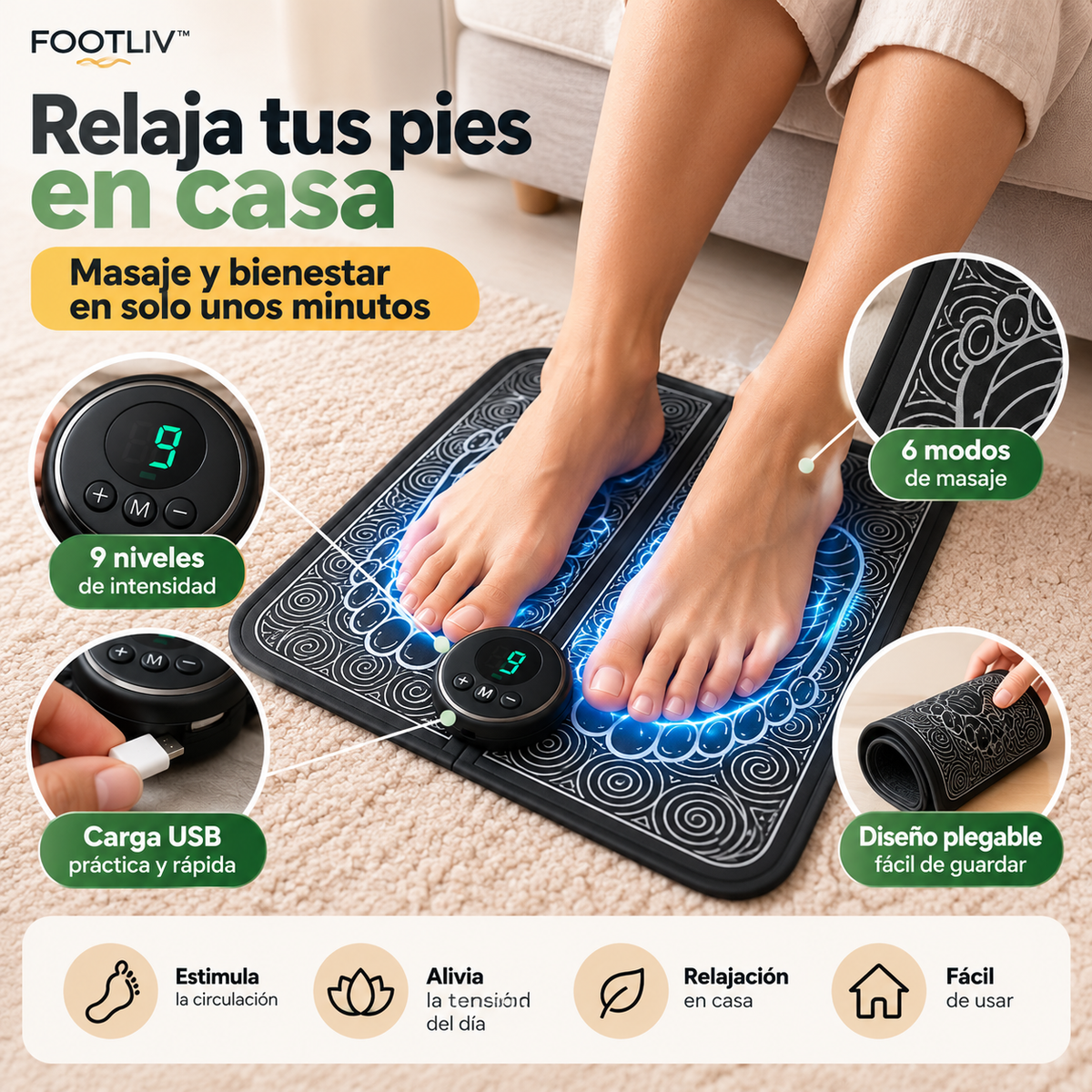 FOOTLIV™ Masajeador Eléctrico para Pies. Fisioterapia y acupuntura éctrica